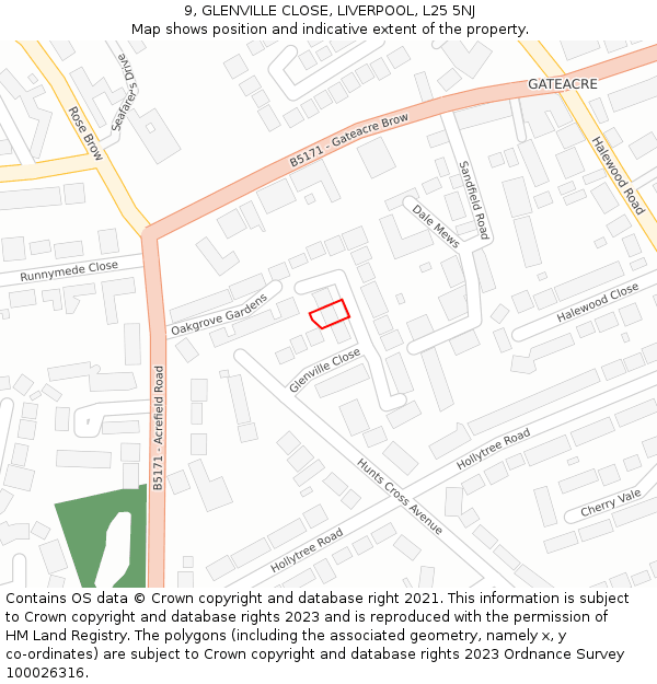 9, GLENVILLE CLOSE, LIVERPOOL, L25 5NJ: Location map and indicative extent of plot