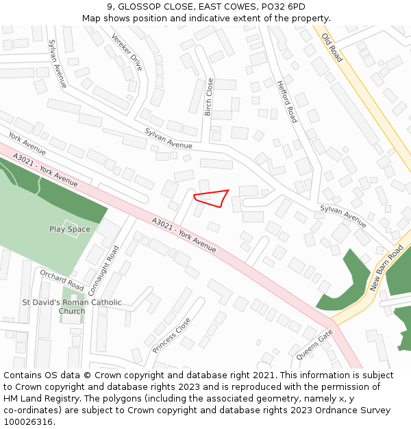 9, GLOSSOP CLOSE, EAST COWES, PO32 6PD: Location map and indicative extent of plot