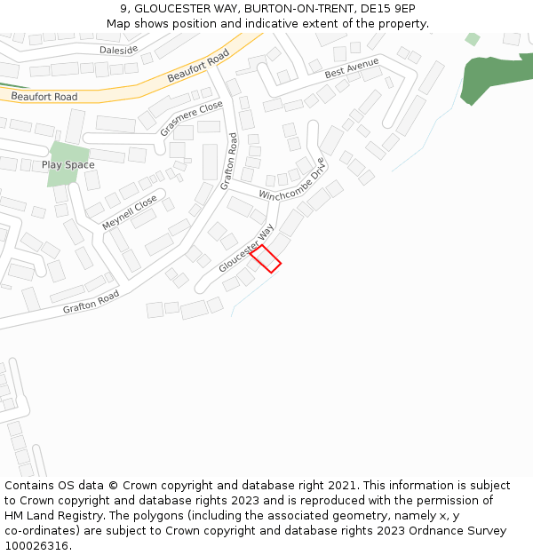 9, GLOUCESTER WAY, BURTON-ON-TRENT, DE15 9EP: Location map and indicative extent of plot