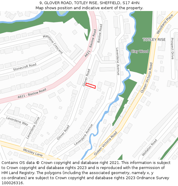 9, GLOVER ROAD, TOTLEY RISE, SHEFFIELD, S17 4HN: Location map and indicative extent of plot