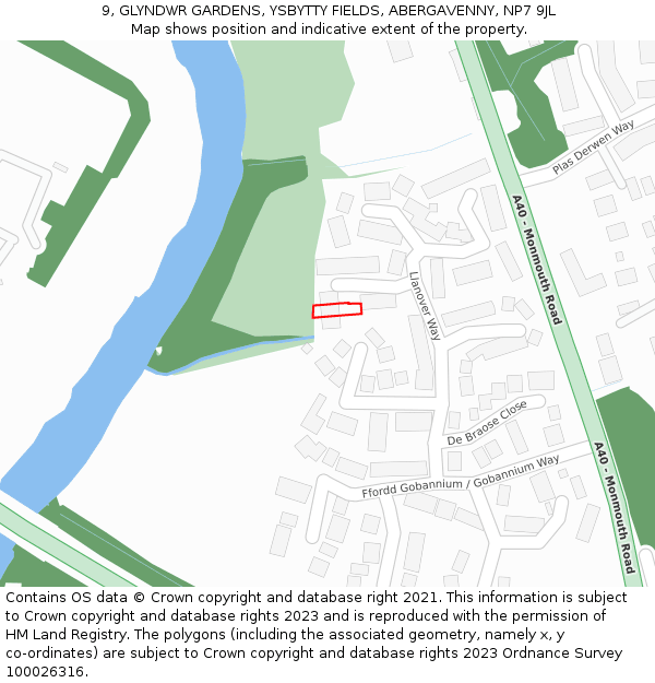 9, GLYNDWR GARDENS, YSBYTTY FIELDS, ABERGAVENNY, NP7 9JL: Location map and indicative extent of plot