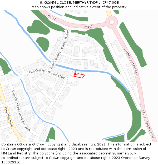 9, GLYNMIL CLOSE, MERTHYR TYDFIL, CF47 0GE: Location map and indicative extent of plot