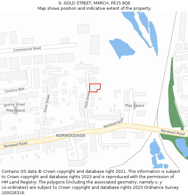 9, GOLD STREET, MARCH, PE15 8QE: Location map and indicative extent of plot