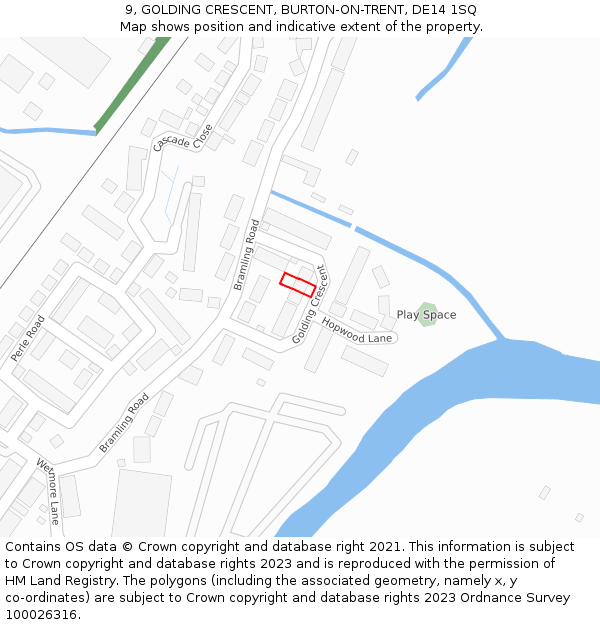 9, GOLDING CRESCENT, BURTON-ON-TRENT, DE14 1SQ: Location map and indicative extent of plot