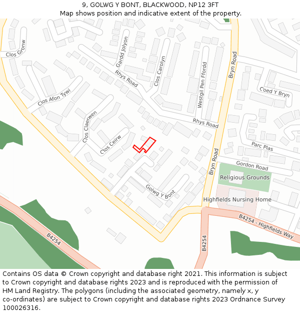 9, GOLWG Y BONT, BLACKWOOD, NP12 3FT: Location map and indicative extent of plot