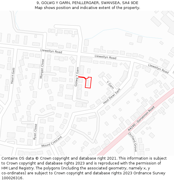 9, GOLWG Y GARN, PENLLERGAER, SWANSEA, SA4 9DE: Location map and indicative extent of plot