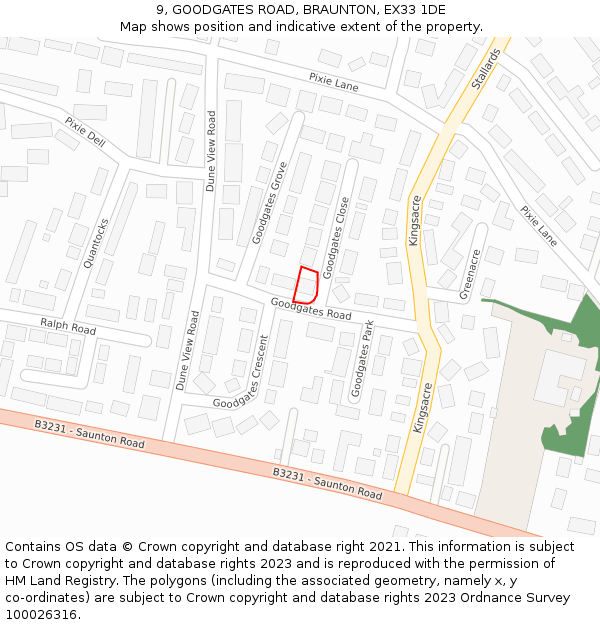 9, GOODGATES ROAD, BRAUNTON, EX33 1DE: Location map and indicative extent of plot