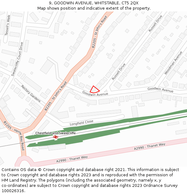 9, GOODWIN AVENUE, WHITSTABLE, CT5 2QX: Location map and indicative extent of plot