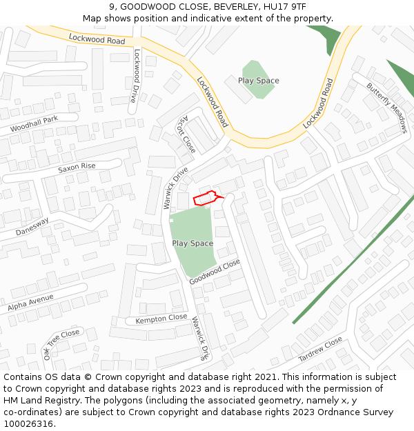 9, GOODWOOD CLOSE, BEVERLEY, HU17 9TF: Location map and indicative extent of plot