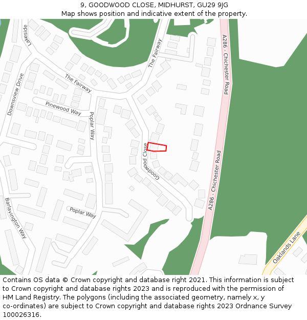 9, GOODWOOD CLOSE, MIDHURST, GU29 9JG: Location map and indicative extent of plot