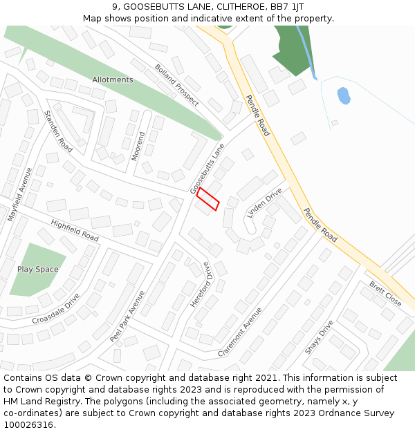 9, GOOSEBUTTS LANE, CLITHEROE, BB7 1JT: Location map and indicative extent of plot