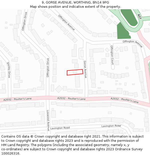 9, GORSE AVENUE, WORTHING, BN14 9PG: Location map and indicative extent of plot