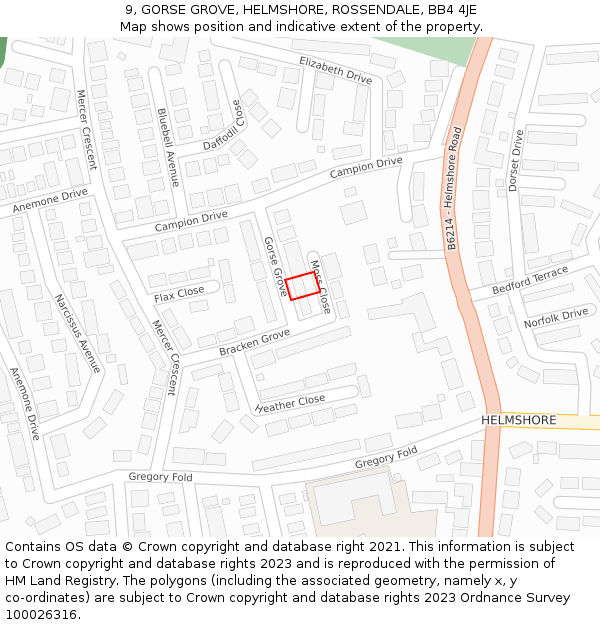 9, GORSE GROVE, HELMSHORE, ROSSENDALE, BB4 4JE: Location map and indicative extent of plot