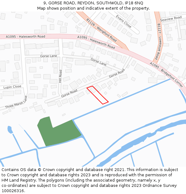 9, GORSE ROAD, REYDON, SOUTHWOLD, IP18 6NQ: Location map and indicative extent of plot