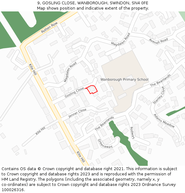 9, GOSLING CLOSE, WANBOROUGH, SWINDON, SN4 0FE: Location map and indicative extent of plot