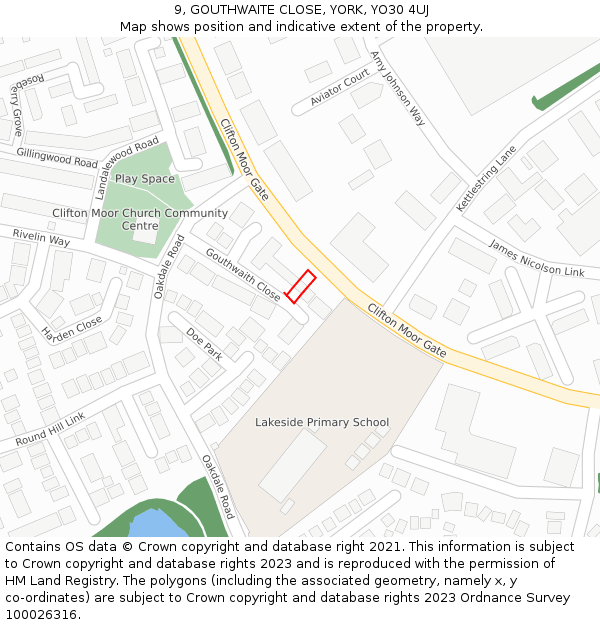 9, GOUTHWAITE CLOSE, YORK, YO30 4UJ: Location map and indicative extent of plot