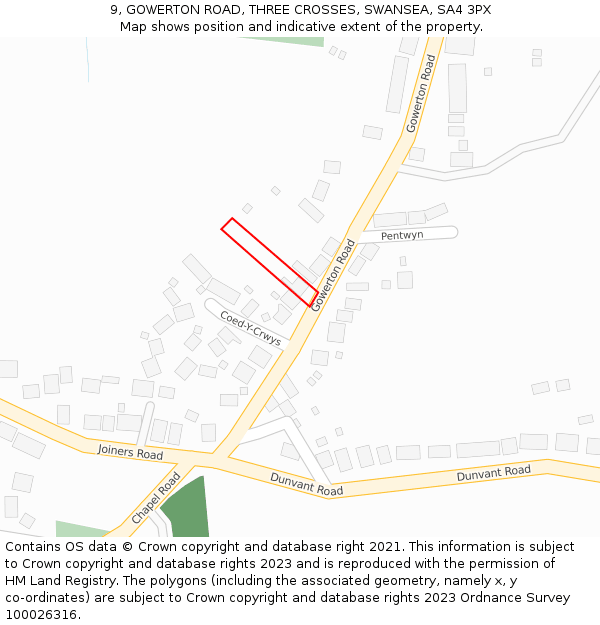 9, GOWERTON ROAD, THREE CROSSES, SWANSEA, SA4 3PX: Location map and indicative extent of plot