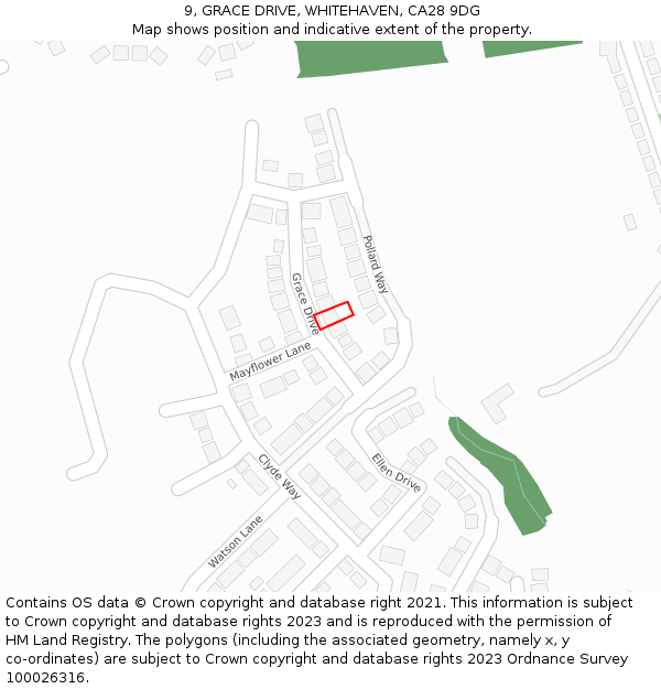 9, GRACE DRIVE, WHITEHAVEN, CA28 9DG: Location map and indicative extent of plot