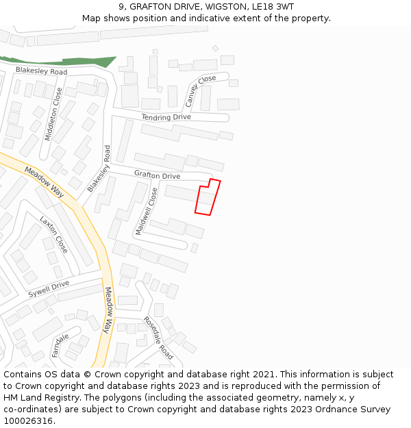 9, GRAFTON DRIVE, WIGSTON, LE18 3WT: Location map and indicative extent of plot