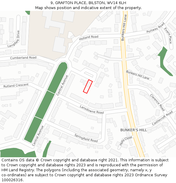 9, GRAFTON PLACE, BILSTON, WV14 6LH: Location map and indicative extent of plot