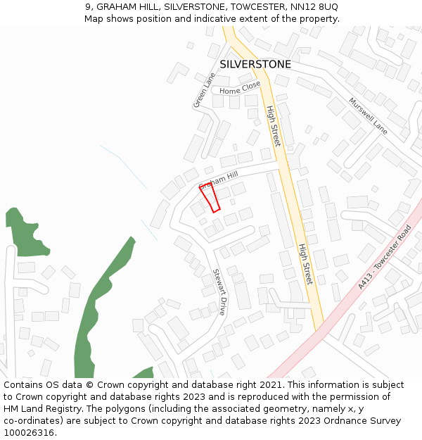 9, GRAHAM HILL, SILVERSTONE, TOWCESTER, NN12 8UQ: Location map and indicative extent of plot