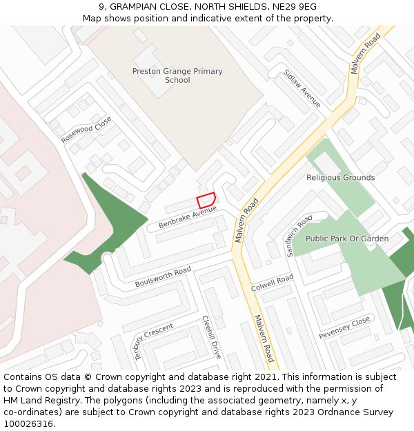 9, GRAMPIAN CLOSE, NORTH SHIELDS, NE29 9EG: Location map and indicative extent of plot