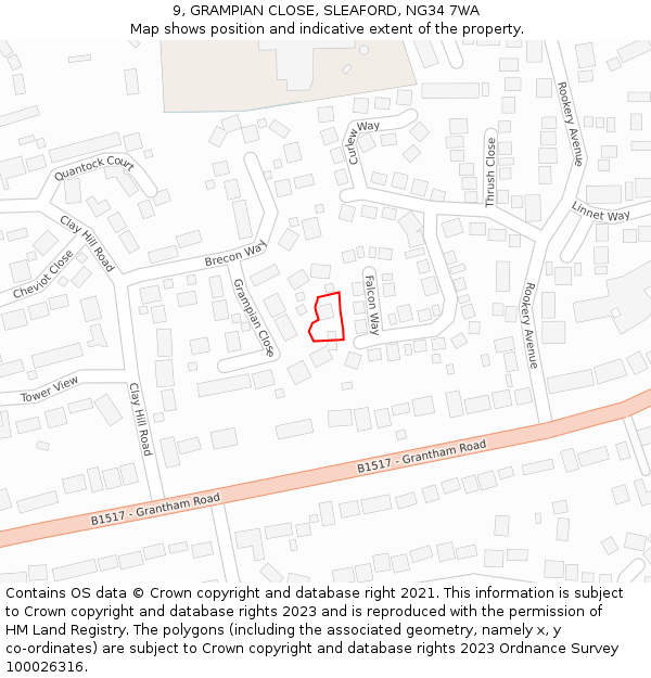 9, GRAMPIAN CLOSE, SLEAFORD, NG34 7WA: Location map and indicative extent of plot