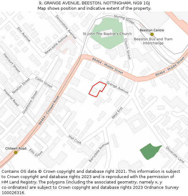 9, GRANGE AVENUE, BEESTON, NOTTINGHAM, NG9 1GJ: Location map and indicative extent of plot