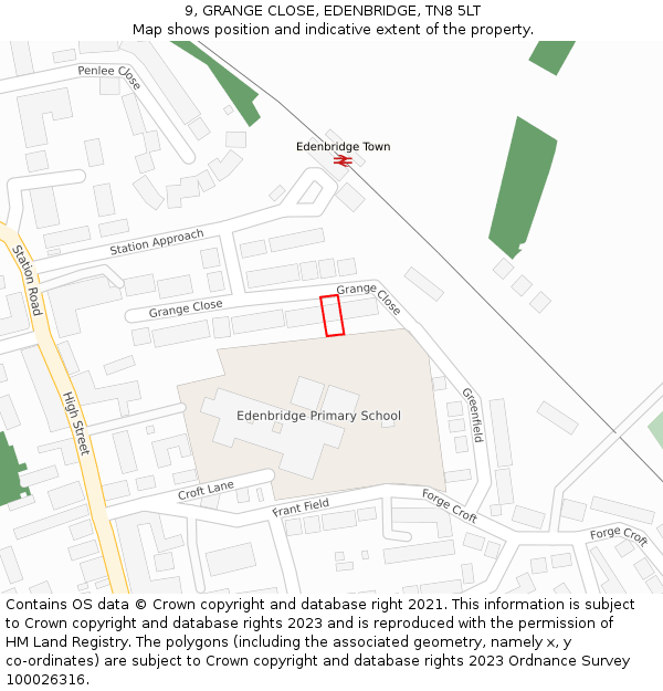 9, GRANGE CLOSE, EDENBRIDGE, TN8 5LT: Location map and indicative extent of plot