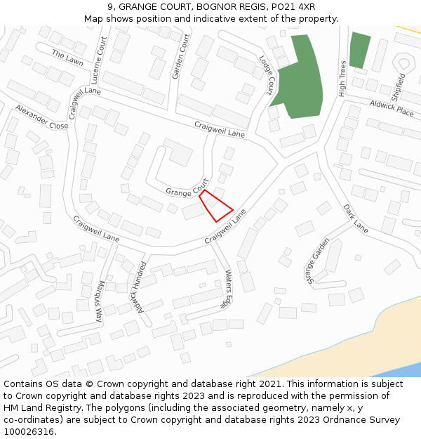 9, GRANGE COURT, BOGNOR REGIS, PO21 4XR: Location map and indicative extent of plot