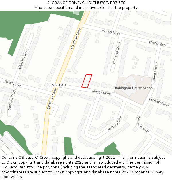 9, GRANGE DRIVE, CHISLEHURST, BR7 5ES: Location map and indicative extent of plot