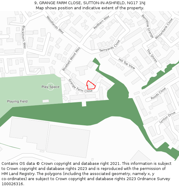 9, GRANGE FARM CLOSE, SUTTON-IN-ASHFIELD, NG17 1NJ: Location map and indicative extent of plot