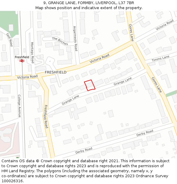 9, GRANGE LANE, FORMBY, LIVERPOOL, L37 7BR: Location map and indicative extent of plot