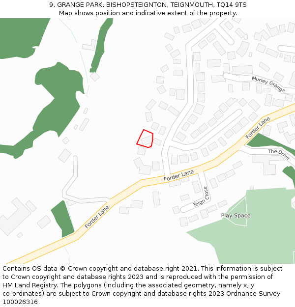 9, GRANGE PARK, BISHOPSTEIGNTON, TEIGNMOUTH, TQ14 9TS: Location map and indicative extent of plot