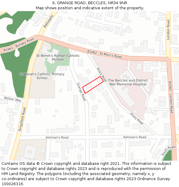 9, GRANGE ROAD, BECCLES, NR34 9NR: Location map and indicative extent of plot