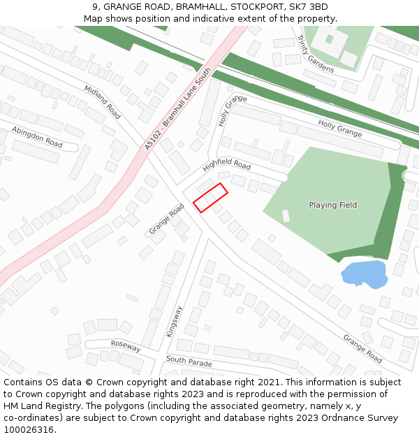 9, GRANGE ROAD, BRAMHALL, STOCKPORT, SK7 3BD: Location map and indicative extent of plot