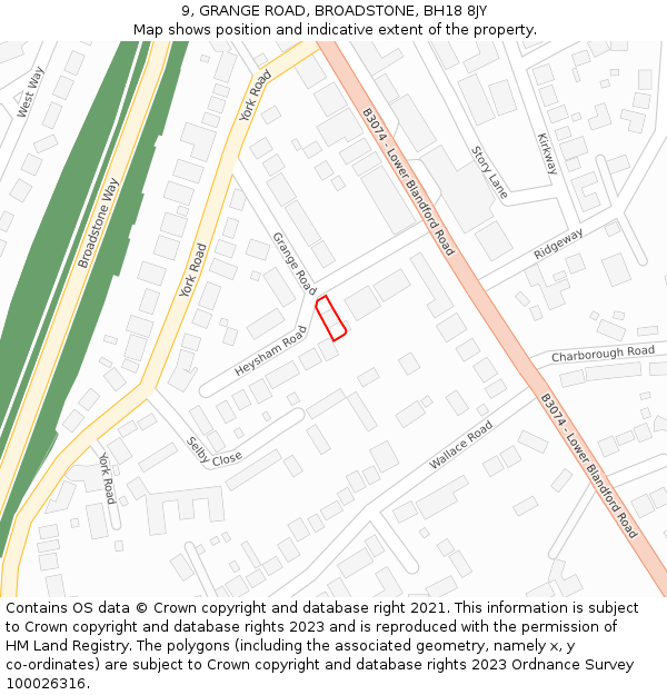 9, GRANGE ROAD, BROADSTONE, BH18 8JY: Location map and indicative extent of plot