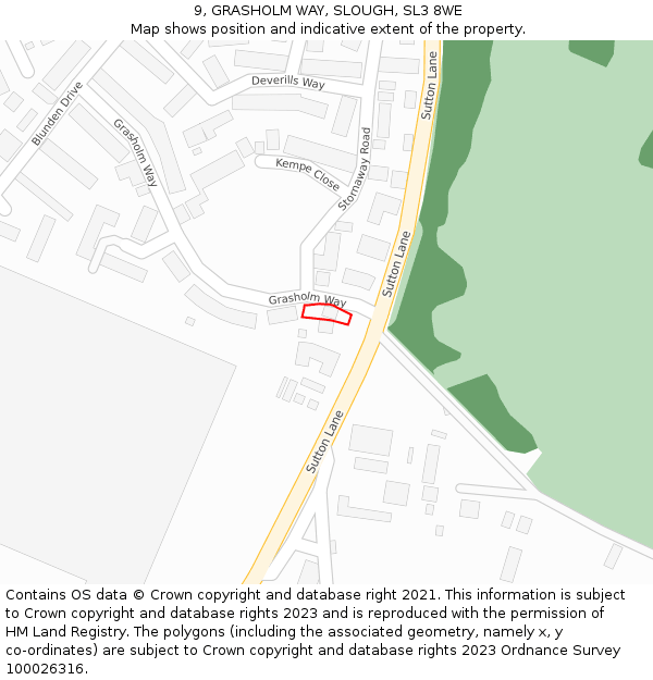 9, GRASHOLM WAY, SLOUGH, SL3 8WE: Location map and indicative extent of plot