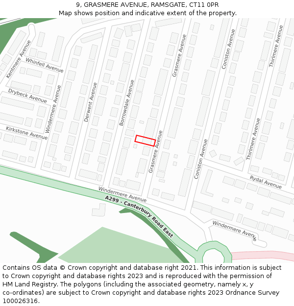 9, GRASMERE AVENUE, RAMSGATE, CT11 0PR: Location map and indicative extent of plot