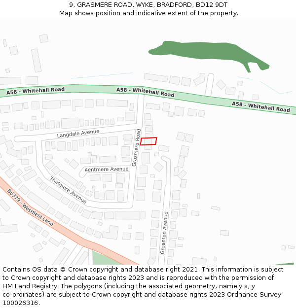 9, GRASMERE ROAD, WYKE, BRADFORD, BD12 9DT: Location map and indicative extent of plot