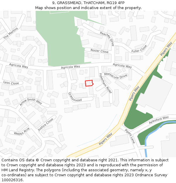 9, GRASSMEAD, THATCHAM, RG19 4FP: Location map and indicative extent of plot