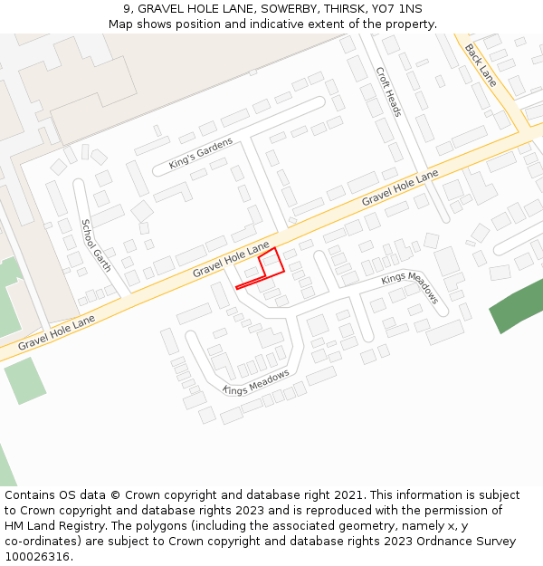 9, GRAVEL HOLE LANE, SOWERBY, THIRSK, YO7 1NS: Location map and indicative extent of plot