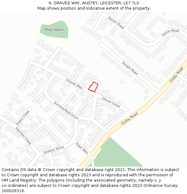 9, GRAVES WAY, ANSTEY, LEICESTER, LE7 7LX: Location map and indicative extent of plot