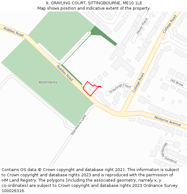 9, GRAYLING COURT, SITTINGBOURNE, ME10 1LE: Location map and indicative extent of plot