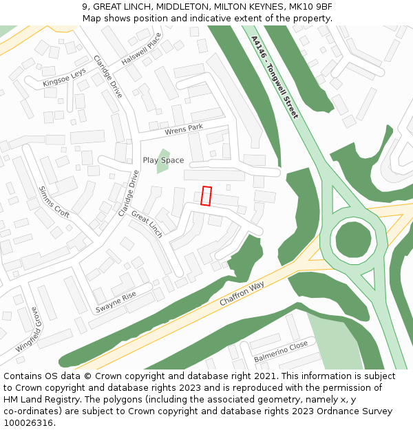 9, GREAT LINCH, MIDDLETON, MILTON KEYNES, MK10 9BF: Location map and indicative extent of plot