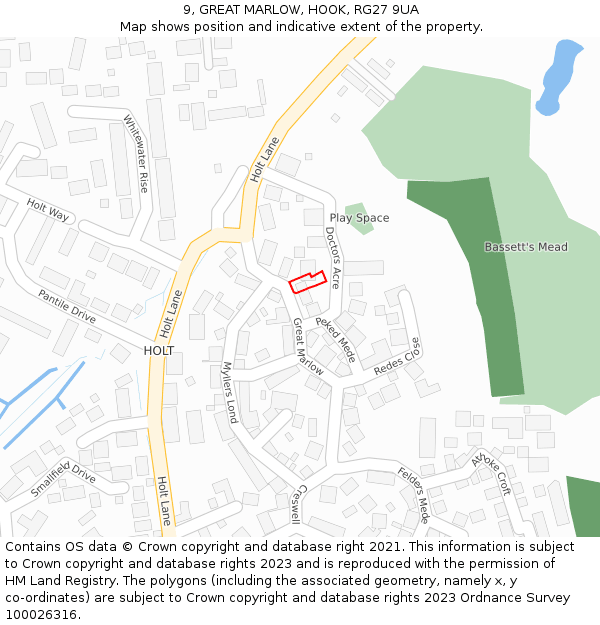 9, GREAT MARLOW, HOOK, RG27 9UA: Location map and indicative extent of plot