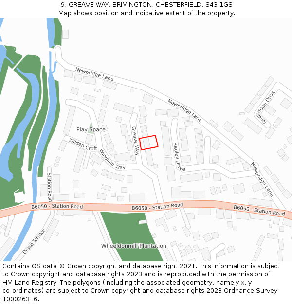 9, GREAVE WAY, BRIMINGTON, CHESTERFIELD, S43 1GS: Location map and indicative extent of plot