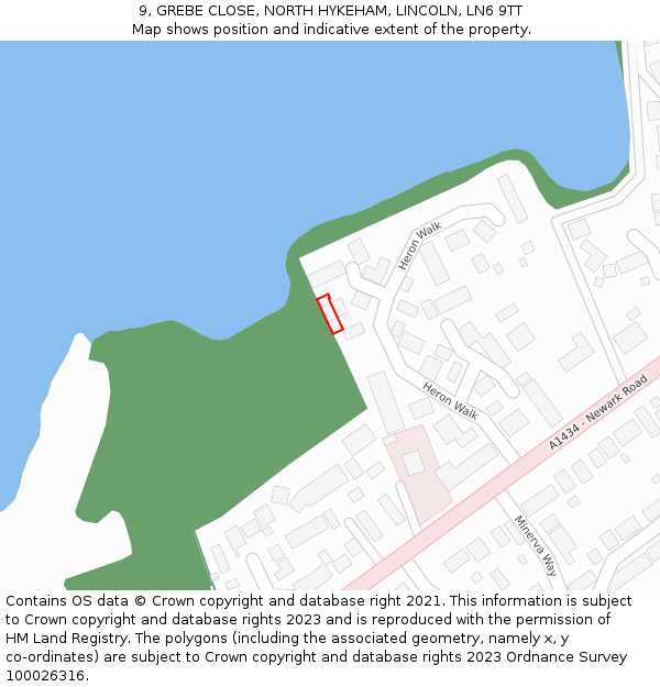 9, GREBE CLOSE, NORTH HYKEHAM, LINCOLN, LN6 9TT: Location map and indicative extent of plot