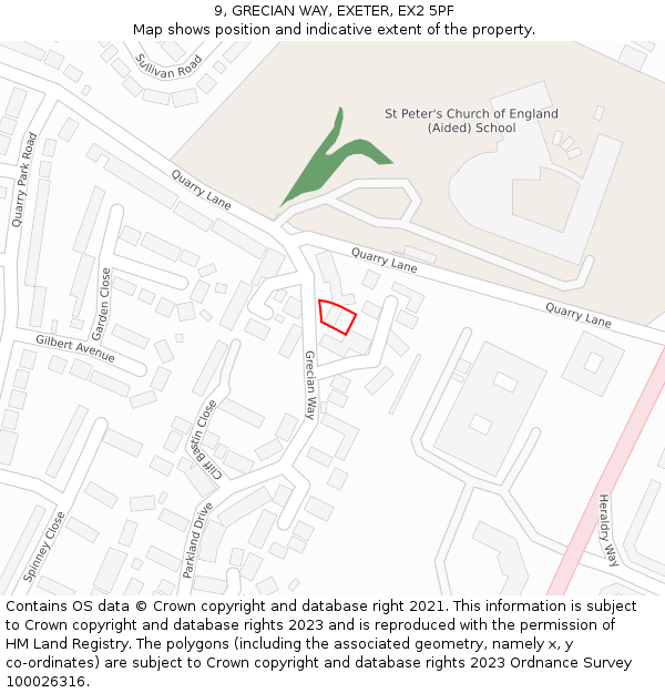 9, GRECIAN WAY, EXETER, EX2 5PF: Location map and indicative extent of plot