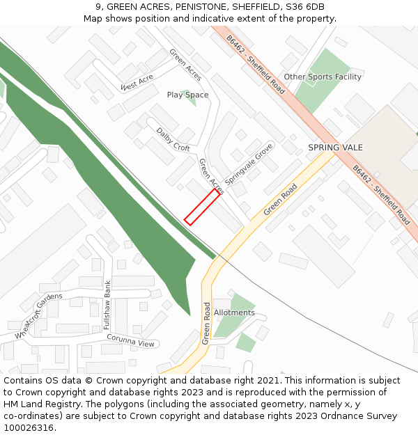 9, GREEN ACRES, PENISTONE, SHEFFIELD, S36 6DB: Location map and indicative extent of plot